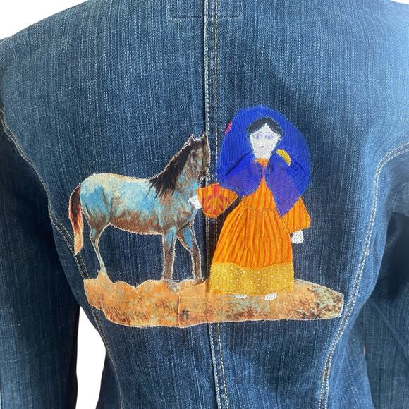 VTG Western Embellished Stretch Denim Blazer Jacket Sz S Horse Girl Pointer Dog - Picture 11 of 13